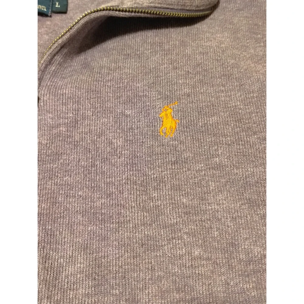 Polo Ralph Lauren Mens Large Purple Quarter Zip Pullover Sweater Orange Pony